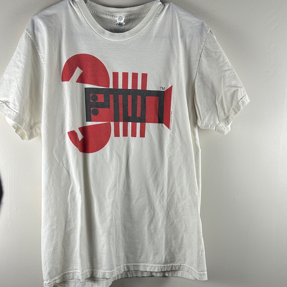 Tim-Scapes White Graphic T-Shirt with Red and Black Design